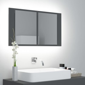 Armario espejo de baño con luz LED acrílico gris 80x12x45 cm
