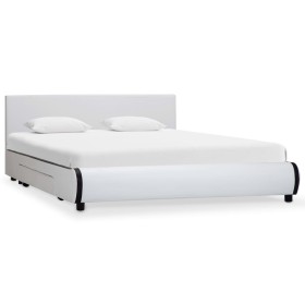 Estructura de cama con cajones piel sintética blanca 140x200 cm
