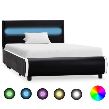 Estructura de cama con LED cuero sintético negro 100x200 cm