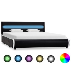 Estructura de cama con LED de cuero sintético negro 140x200 cm