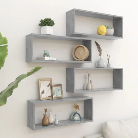 Cube wall shelf 4 pcs engineered wood concrete 60x15x23cm by vidaXL, Shelves and shelves - Ref: Foro24-807146, Price: 50,46 €...