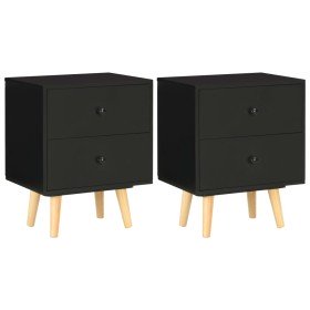 Mesitas de noche 2 unidades madera maciza pino negro 40x30x50cm Mesitas de noche 2 unidades madera maciza pino negro 40x30x50cm