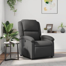 Sillón reclinable de cuero auténtico gris Sillón reclinable de cuero auténtico gris