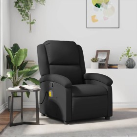 Sillón reclinable de masaje cuero auténtico negro Sillón reclinable de masaje cuero auténtico negro