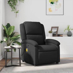 Sillón reclinable de masaje cuero auténtico negro