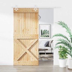 Puerta corredera con herrajes madera maciza de pino 90x210 cm