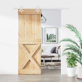 Puerta corredera con herrajes madera maciza de pino 85x210 cm