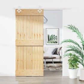 Puerta corredera con herrajes madera maciza de pino 90x210 cm