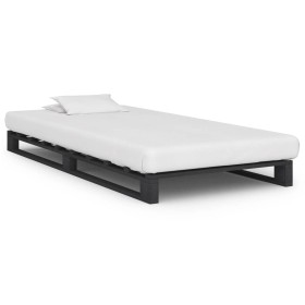Estructura de cama de palets madera maciza pino gris 90x200cm
