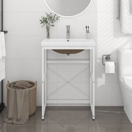 Estructura de baño con lavabo incorporado hierro blanco de vidaXL, Tocadores de baño - Ref: Foro24-3101386, Precio: 161,32 €,...