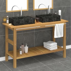 Tocador de baño madera maciza de teca con lavabos mármol negro