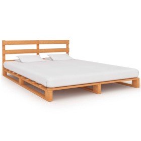 Estructura de cama palets madera maciza pino marrón 200x200cm Estructura de cama palets madera maciza pino marrón 200x200cm