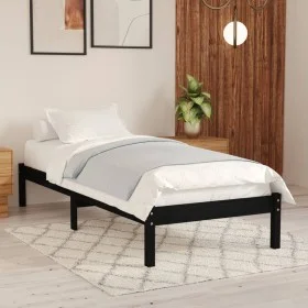 Black single solid wood bed frame 75x190 cm by vidaXL, Beds and slatted bases - Ref: Foro24-809981, Price: 86,79 €, Discount: %