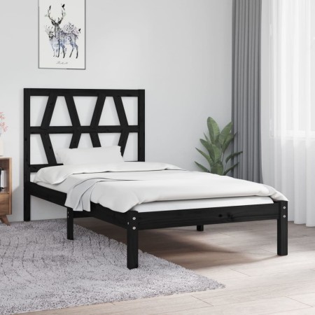Solid black pine wood bed frame 75x190 cm by vidaXL, Beds and slatted bases - Ref: Foro24-3103962, Price: 109,89 €, Discount: %