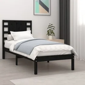 Black single solid wood bed frame 75x190 cm by vidaXL, Beds and slatted bases - Ref: Foro24-3104182, Price: 122,14 €, Discoun...