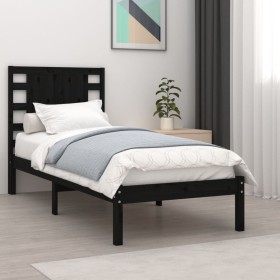 Estructura de cama madera maciza individual negra 75x190 cm