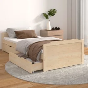 Bed frame with drawers solid pine wood 90x200 cm by vidaXL, Beds and slatted bases - Ref: Foro24-322159, Price: 168,37 €, Dis...