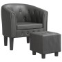 Sillón con taburete cuero sintético gris