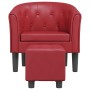 Sillón diseño de cubo con reposapiés cuero sintético rojo tinto