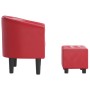 Sillón con taburete cuero sintético rojo