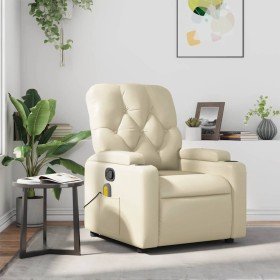 Sillón reclinable de masaje cuero sintético crema Sillón reclinable de masaje cuero sintético crema