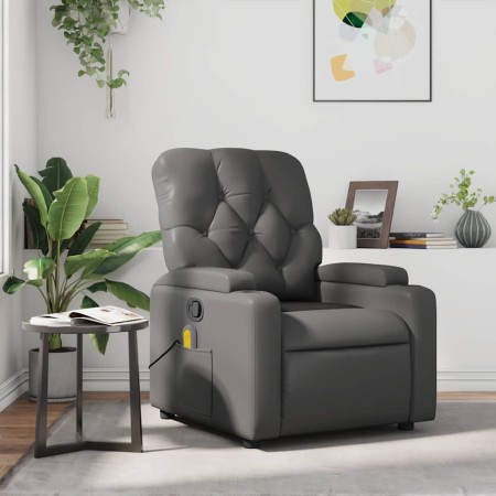Sillón de masaje reclinable cuero sintético gris
