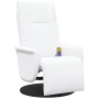 Sillón reclinable masaje con reposapiés cuero sintético blanco