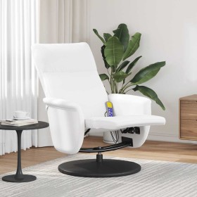 Sillón reclinable masaje con reposapiés cuero sintético blanco