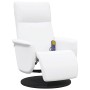 Sillón reclinable masaje con reposapiés cuero sintético blanco