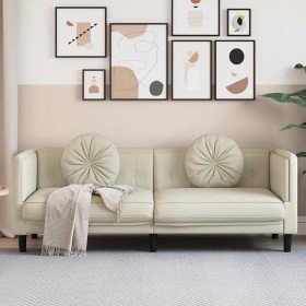 Sofá con cojines 3 plazas terciopelo crema