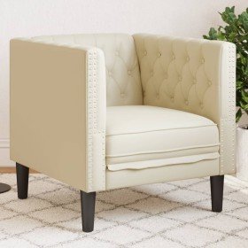 Sillón Chesterfield de cuero artificial blanco crema Sillón Chesterfield de cuero artificial blanco crema