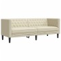 Sofá Chesterfield de 3 plazas cuero artificial blanco crema
