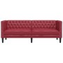 Sofá Chesterfield de 3 plazas cuero artificial rojo tinto
