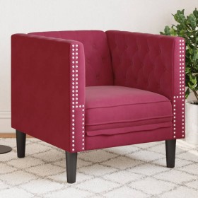 Sillón Chesterfield de terciopelo artificial rojo tinto Sillón Chesterfield de terciopelo artificial rojo tinto