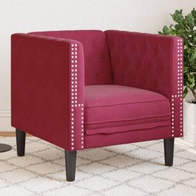 Sillón Chesterfield de terciopelo artificial rojo tinto Sillón Chesterfield de terciopelo artificial rojo tinto