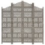 Biombo 4 paneles tallado a mano madera mango gris 160x165 cm