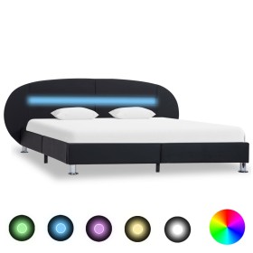 Estructura cama LED sin colchón cuero sintético negro 180x200cm
