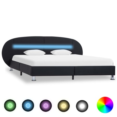 Estructura cama LED sin colchón cuero sintético negro 180x200cm