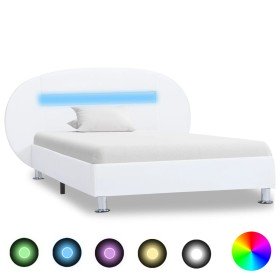 Estructura de cama con LED cuero sintético blanco 100x200 cm Estructura de cama con LED cuero sintético blanco 100x200 cm