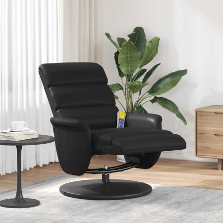 Sillón reclinable masaje con reposapiés cuero sintético negro