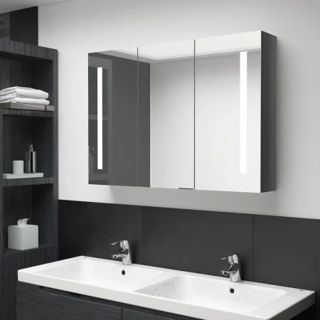 Mueble de baño con espejo LED gris brillante 89x14x62 cm de vidaXL, Tocadores de baño - Ref: Foro24-326528, Precio: 160,66 €,...