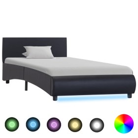 Estructura cama LED sin colchón cuero sintético negro 90x200 cm
