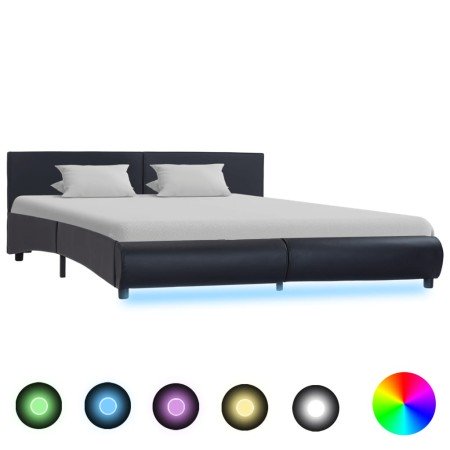 Estructura cama LED sin colchón cuero sintético negro 180x200cm