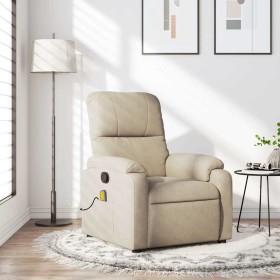 Sillón reclinable de masaje tela de microfibra color crema Sillón reclinable de masaje tela de microfibra color crema