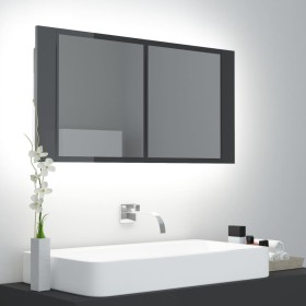 Armario espejo de baño luz LED acrílico gris brillo 90x12x45 cm