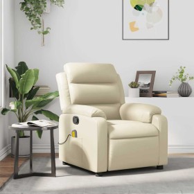 Sillón reclinable de masaje cuero sintético crema Sillón reclinable de masaje cuero sintético crema