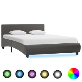 Estructura de cama con LED de cuero sintético gris 120x200 cm