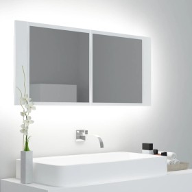Armario espejo de baño con luz LED acrílico blanco 100x12x45 cm