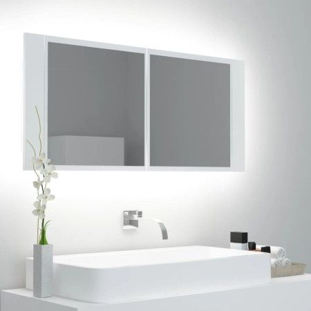Badezimmerspiegelschrank mit LED-Licht aus weißem Acryl 100x12x45 cm von vidaXL, Badezimmerwaschtische - Ref: Foro24-804980, ...