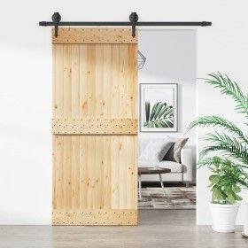 Puerta corredera con herrajes madera maciza de pino 90x210 cm